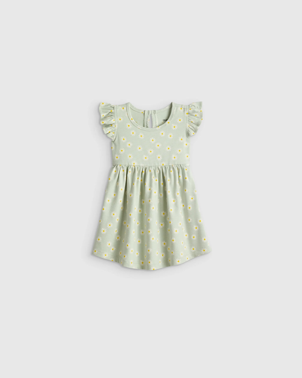 Organic Cotton Sleeveless Ruffle Dress - 3-6M / Aqua Daisy