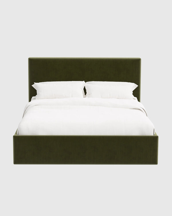Square Bed in Performance Velvet - Full / Chocolate