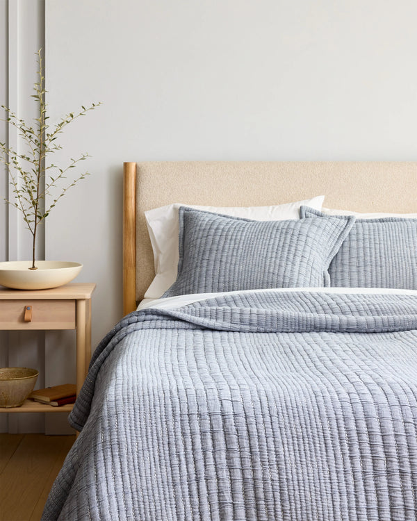 Organic Cotton Channel Stitch Coverlet Set - Twin / Coral Pink