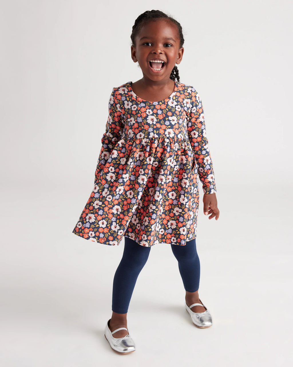 Organic Cotton Long Sleeve Skater Dress - 2T / Red Poppy Garden
