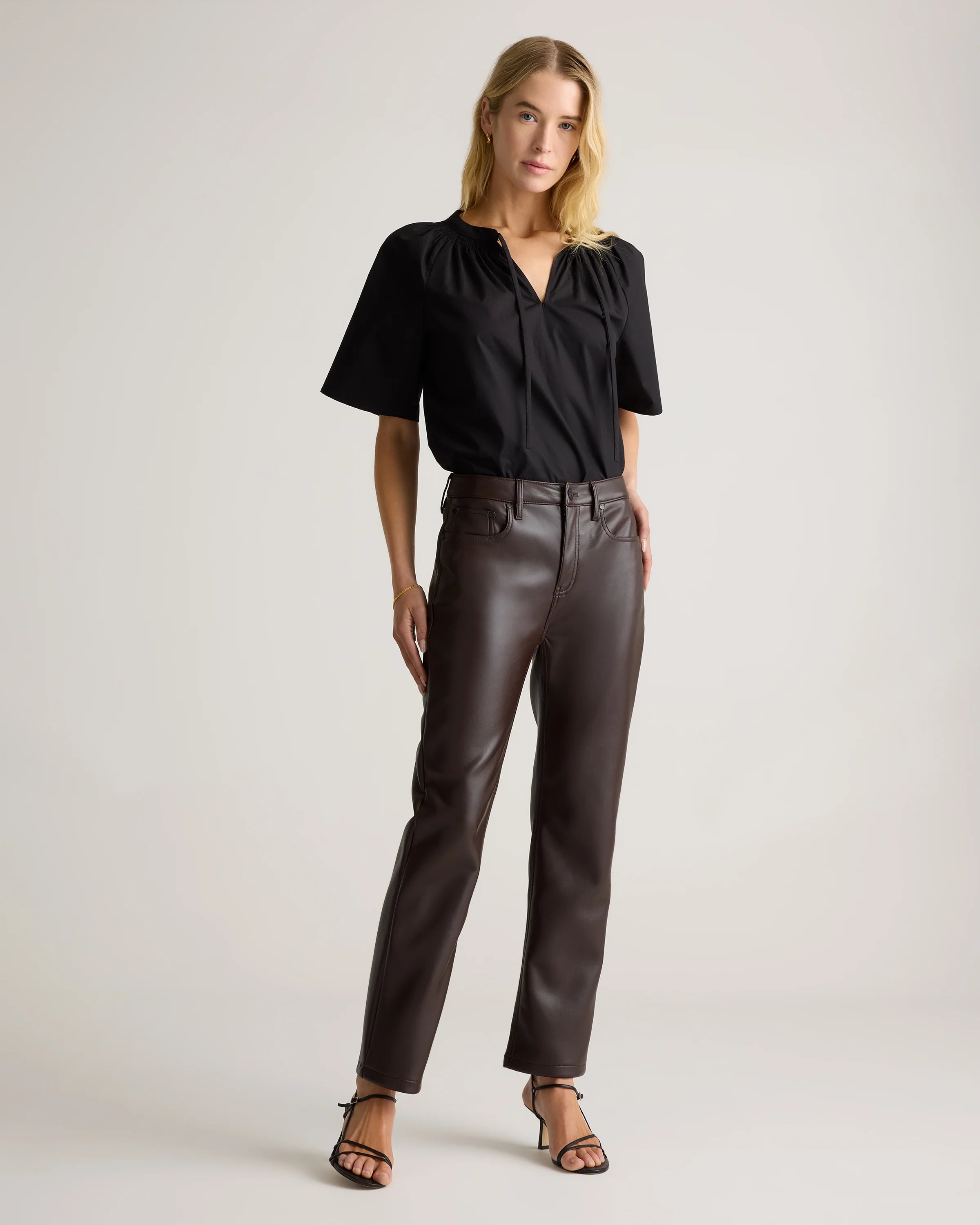 Vegan Leather Straight Leg Pants - 0 / Espresso Secondary image