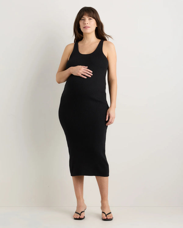 Lightweight Cotton Cashmere Maternity Fitted Midi Dress - XS / Mountain Spring Blue