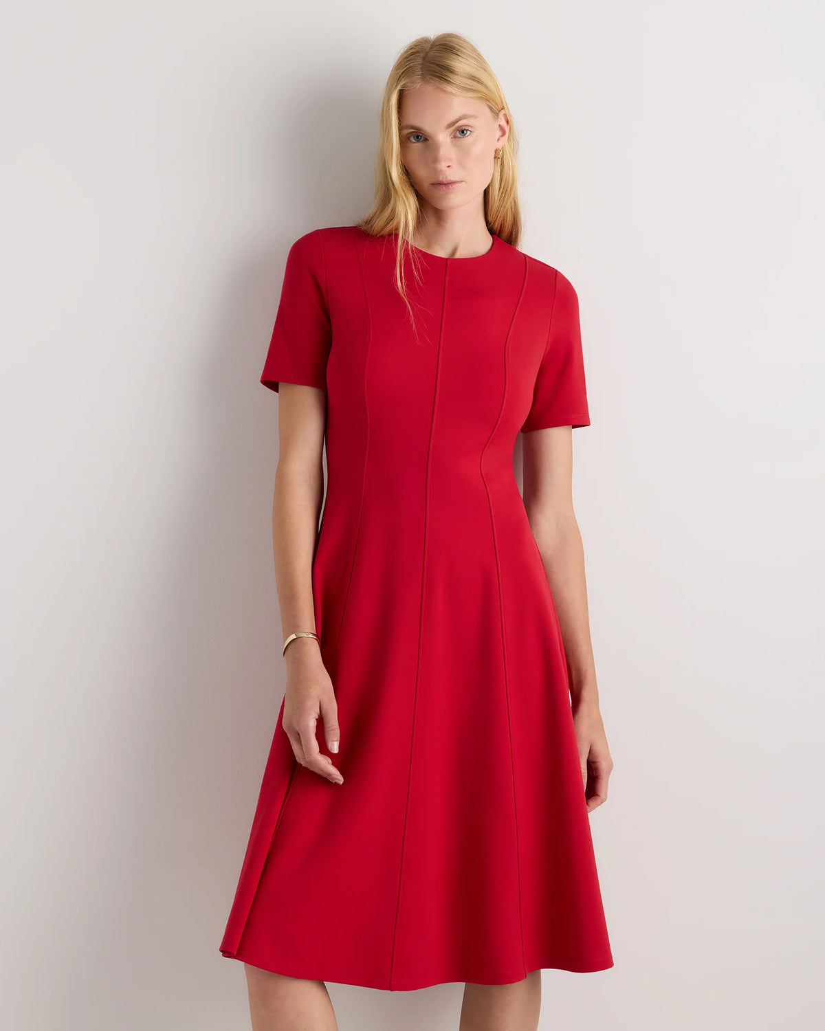Ultra-Stretch Ponte Short Sleeve Midi Dress - XS / Ruby Red Main image