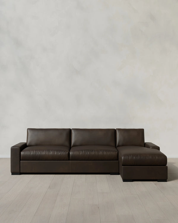 Stillman Chaise Sectional in Leather - 116" Right Arm / Auburn