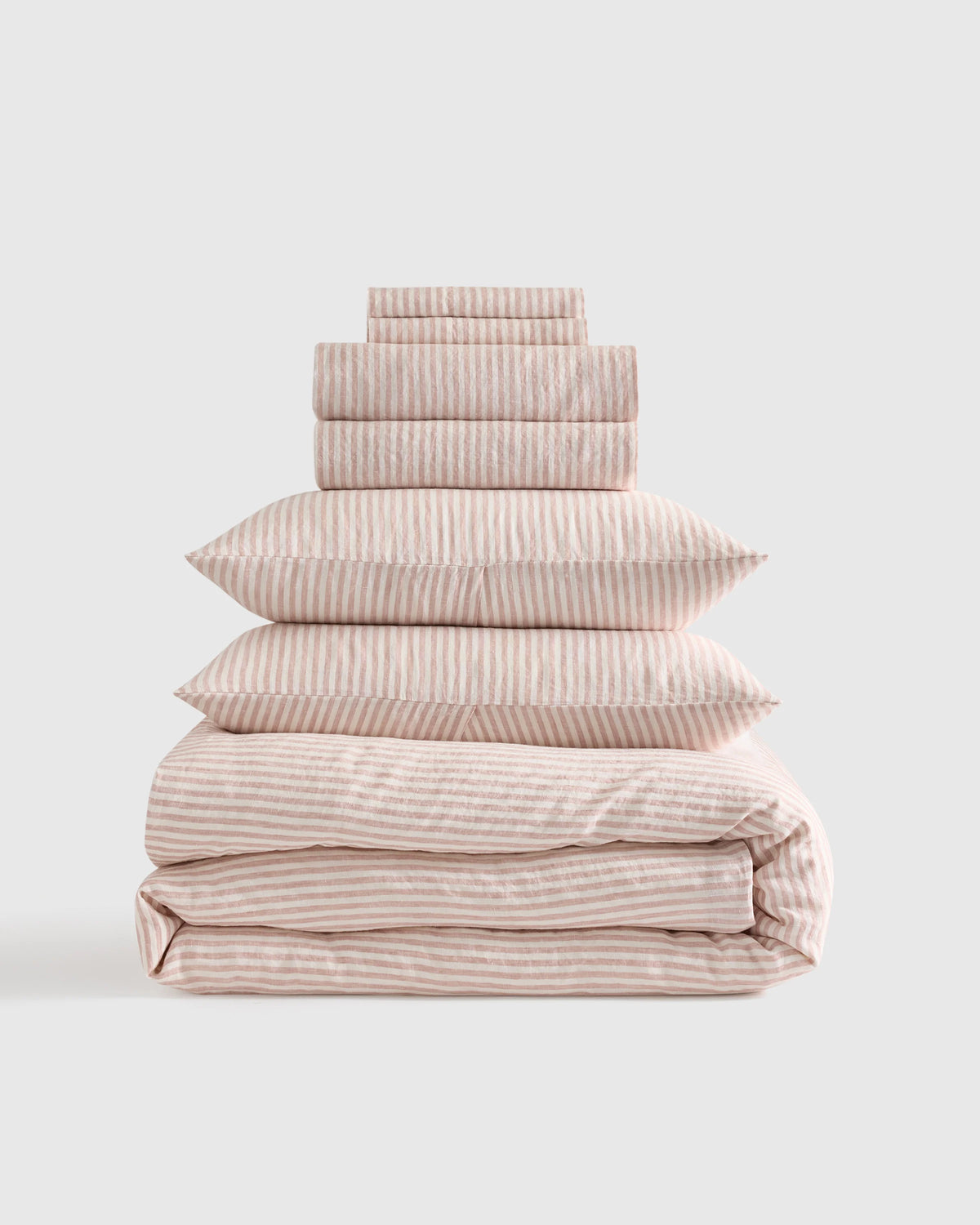 European Linen Deluxe Bedding Bundle - Twin / Willowleaf/White Stripe Main image
