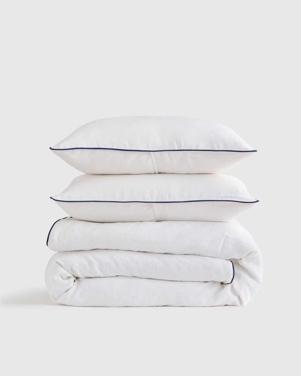 European Linen Piped Duvet Cover Set - Twin / White/Cherry