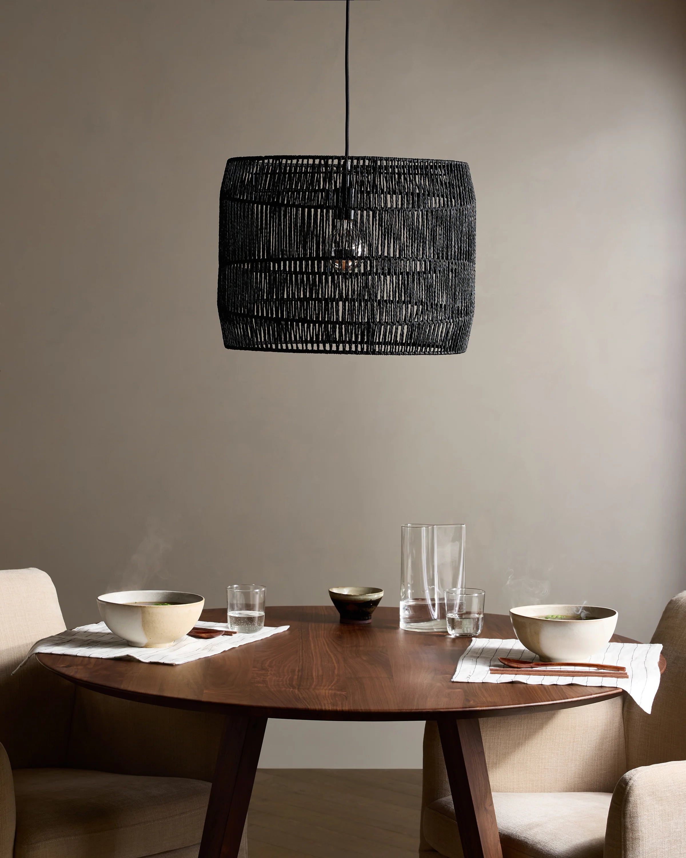 Woven Rope Drum Pendant Light - One Size / Black Secondary image