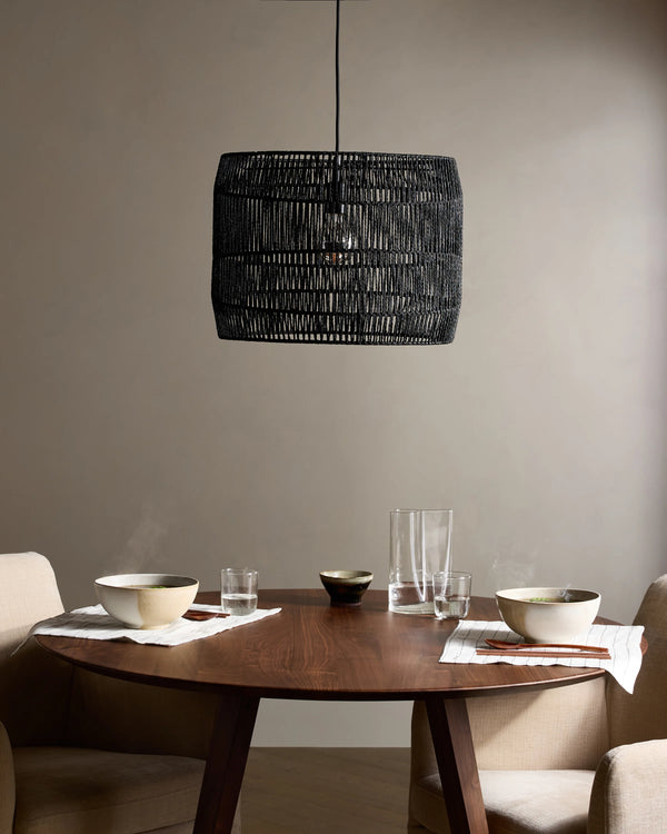 Woven Rope Drum Pendant Light - One Size / Black