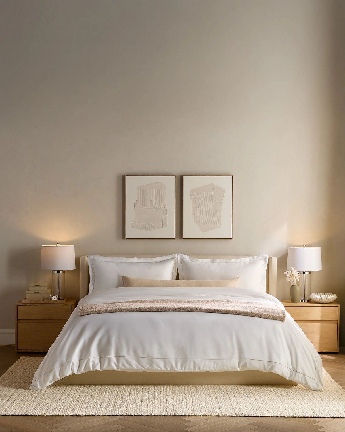 Signature Giza Cotton Sateen Embroidered Duvet Cover - Twin / White/Dried Sage