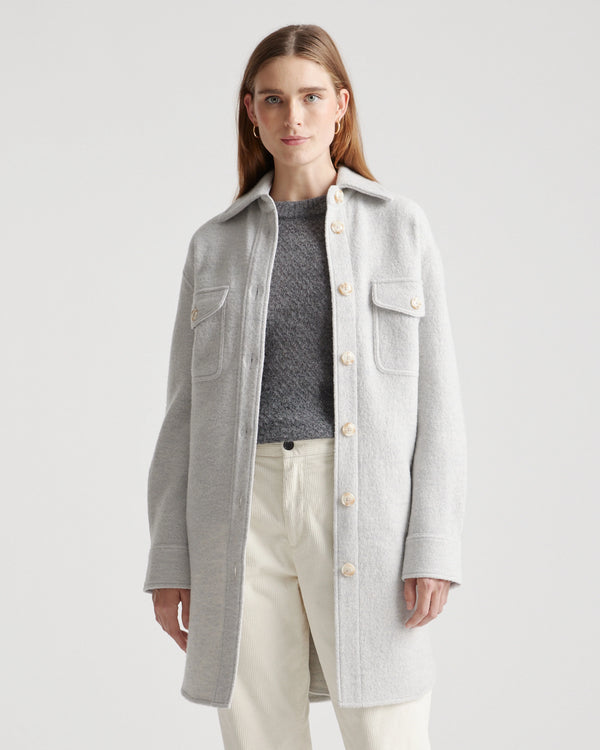 100% Merino Wool Long Shirt Jacket - XS / Heather Bone