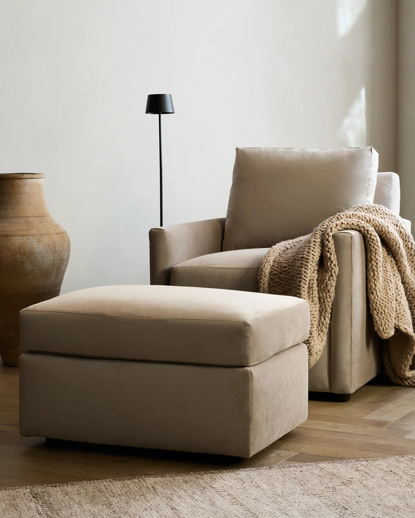 Brennan Ottoman in Performance Velvet - One Size / Taupe