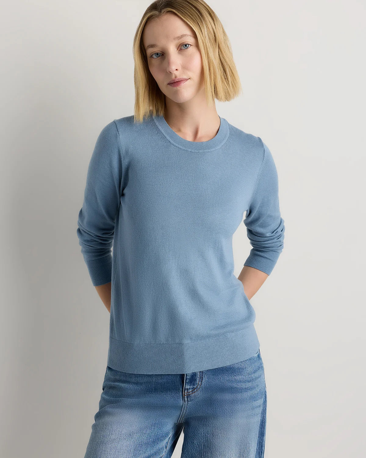 Lightweight Cotton Cashmere Crew Sweater - XS / Mountain Spring Blue Main image