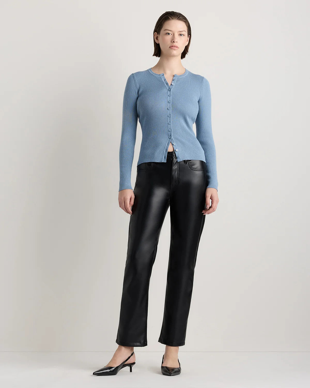 Cotton Cashmere Fitted Ribbed Cardigan - XS / Mocha Heather Secondary image