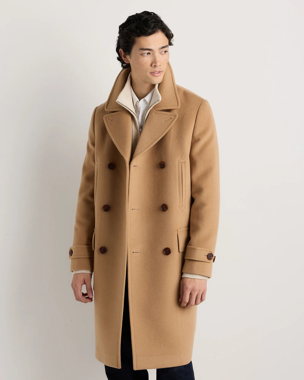 Wool Cashmere Double-Breasted Officer Topcoat - S / Heather Charcoal