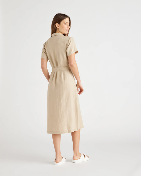 100% European Linen Button Front Dress - XS / Sky Blue Mariner Stripe