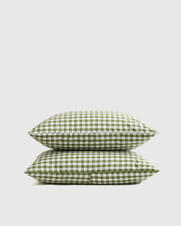 Organic Crisp Percale Gingham Sham Set - Standard / Cafe