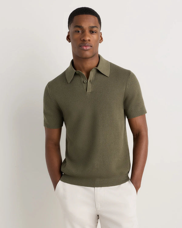 100% Organic Cotton Mesh-Stitch Sweater Polo - XS / Charcoal