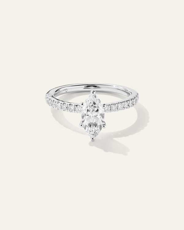 Lab Grown Diamond Marquise Petite Pave Engagement Ring - 1ct - 4 / Yellow Gold