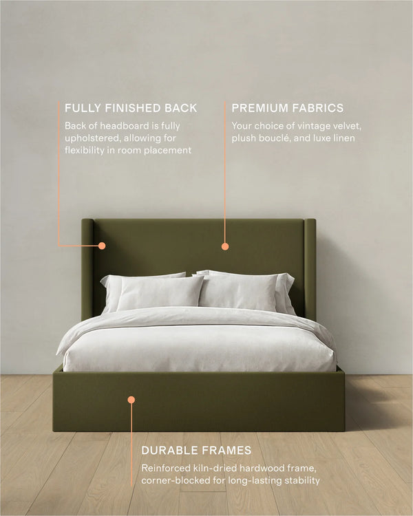 100% Linen Wingback Bed - Full / Canvas