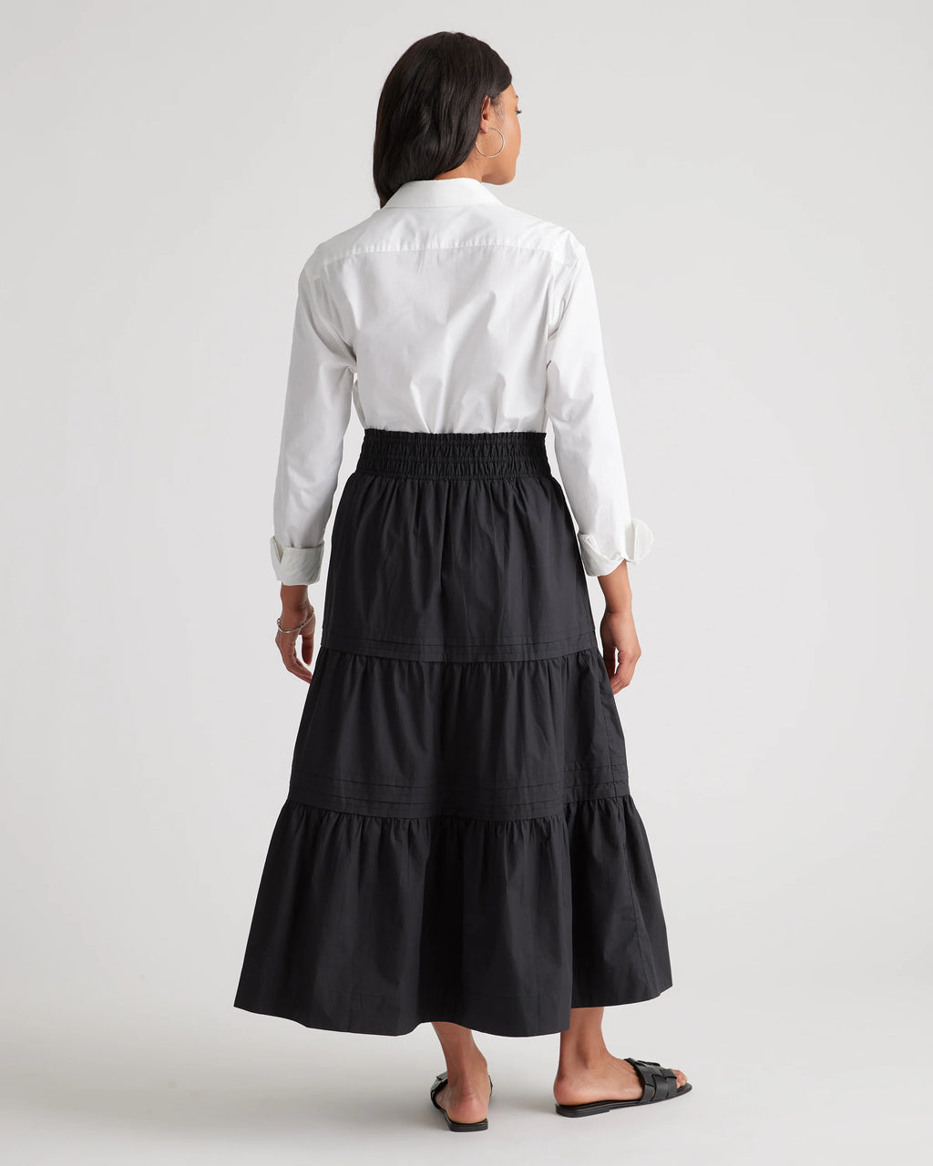 100% Organic Cotton Poplin Tiered Maxi Skirt - XS / Black