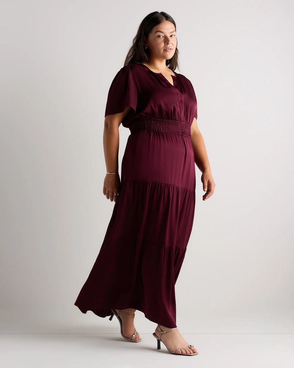 Washable Stretch Silk Tiered Maxi Dress - 1X / Navy