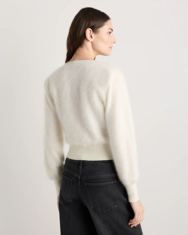 Brushed Cashmere Shrunken V-Neck Sweater - XS / Heather Grey