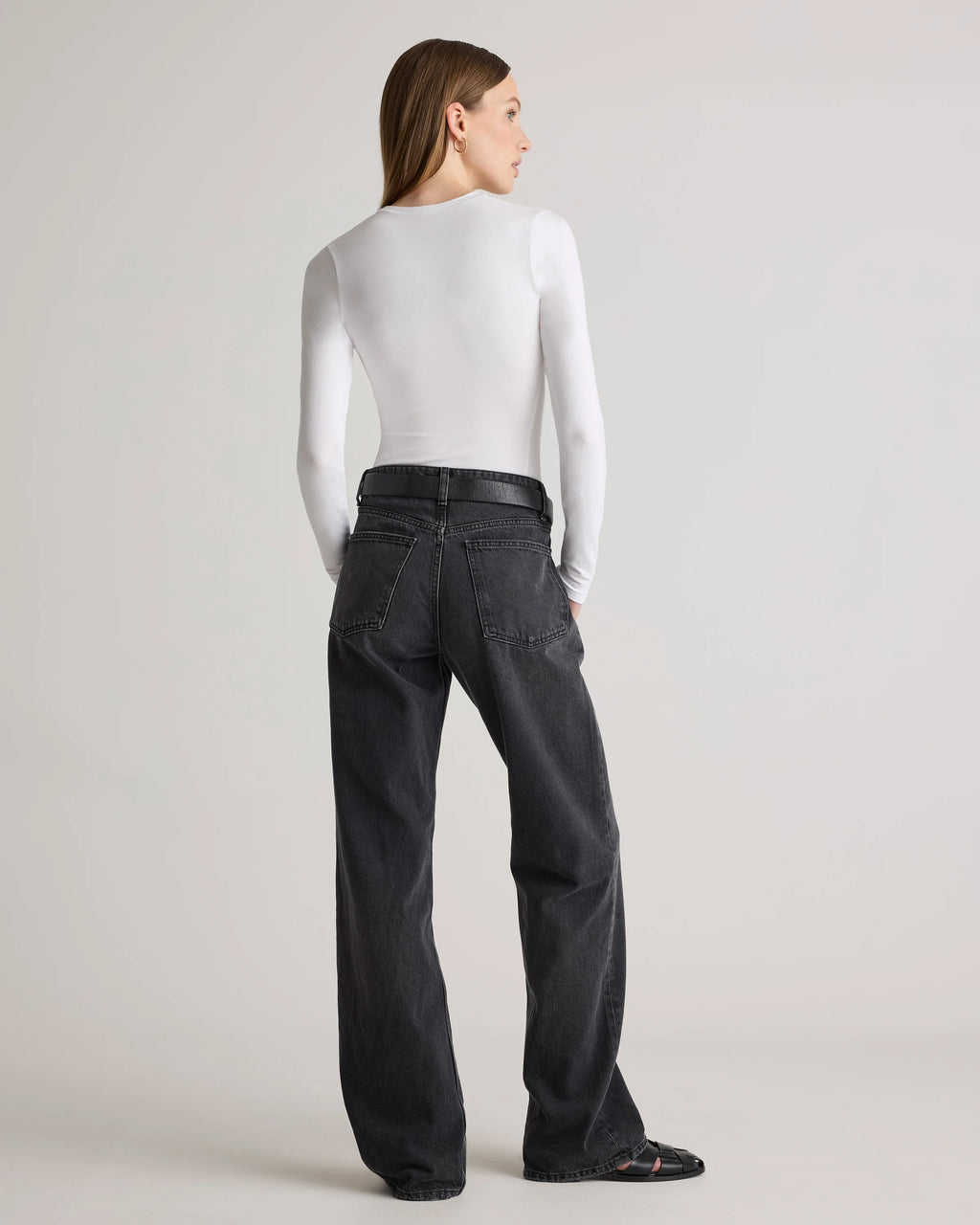 Stretch Cotton Jersey Fitted Long Sleeve T-Shirt - XS / Linen White