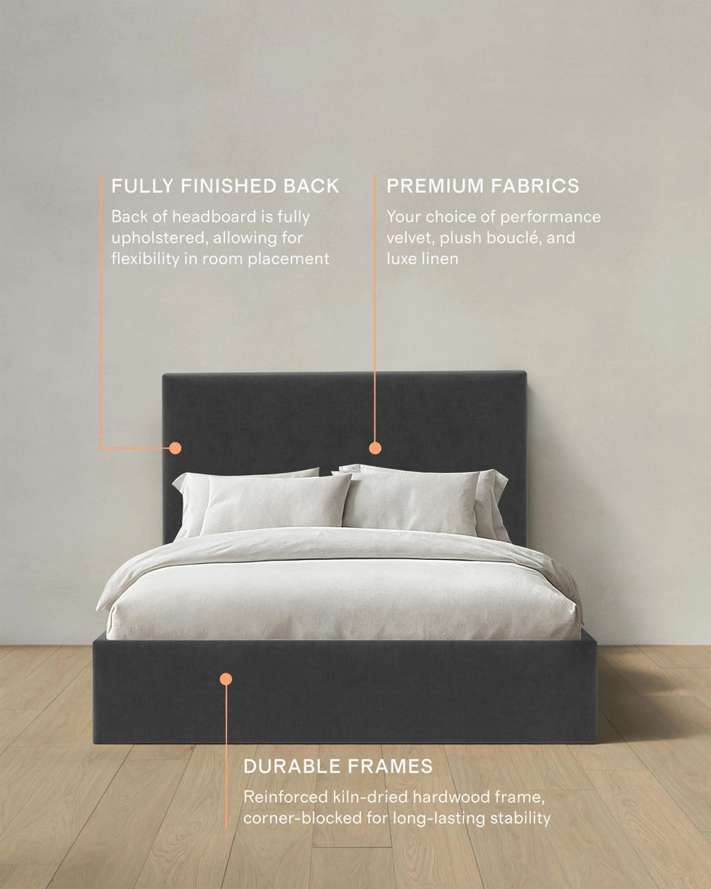 Square Bed in Performance Velvet - Full / Butterscotch