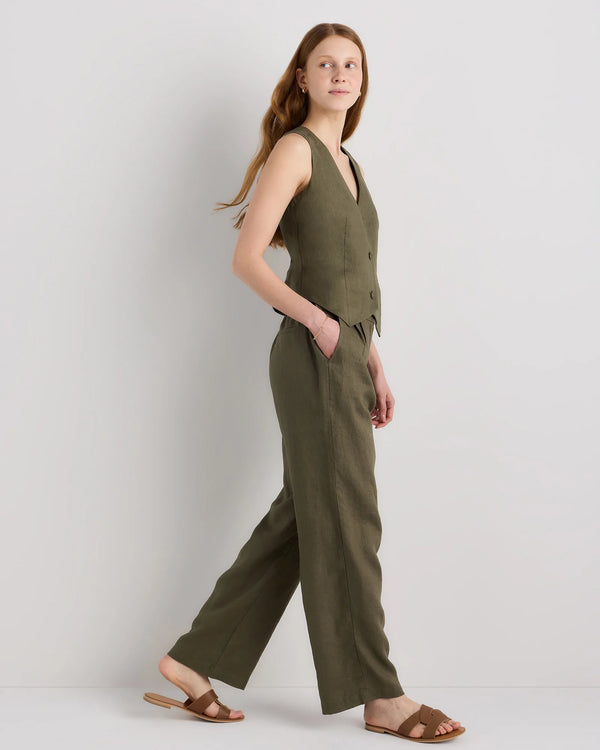 100% European Linen Pleated Trouser - 0 / Bayberry Olive