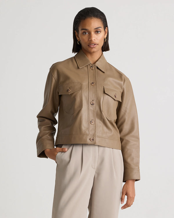 100% Leather Cropped Jacket - XS / Rich Brown