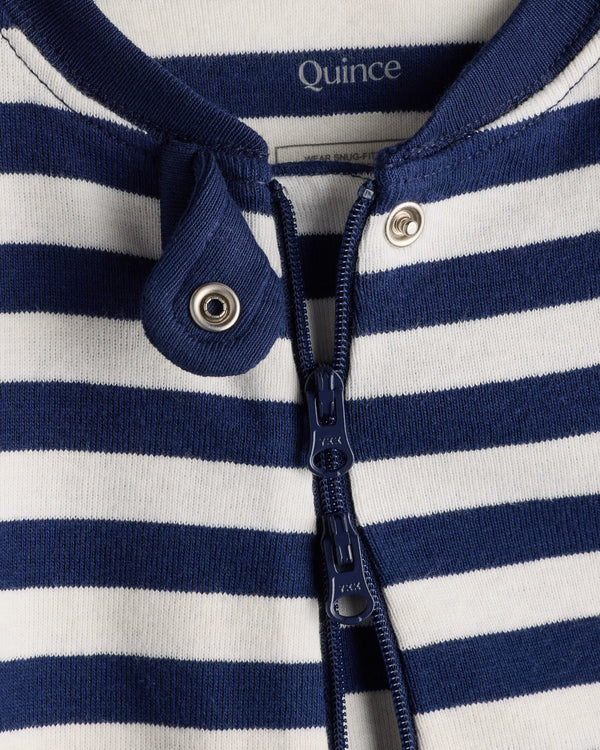100% Organic Cotton One Piece Pajama - 0-3M / Navy Stripe