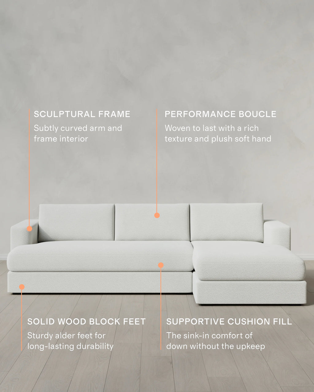 Sierra Curved Arm Chaise Sectional in Performance Boucle - Right Arm / Linen