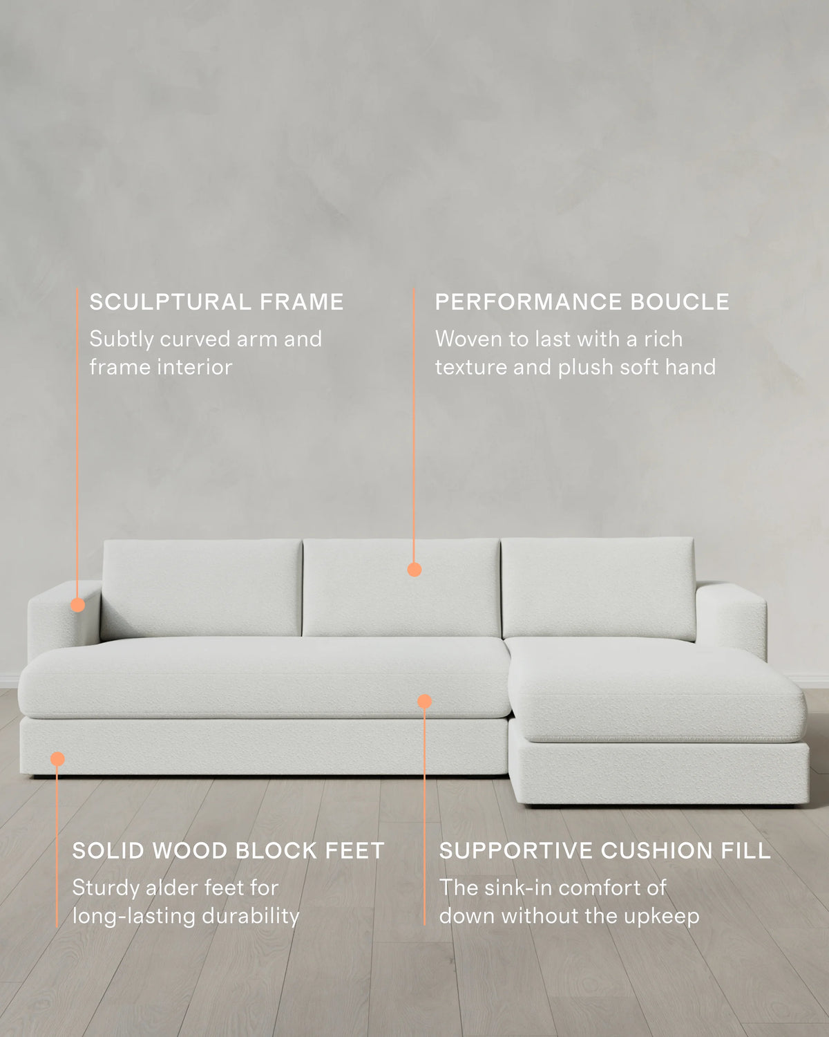 Sierra Curved Arm Chaise Sectional in Performance Boucle - Right Arm / Linen