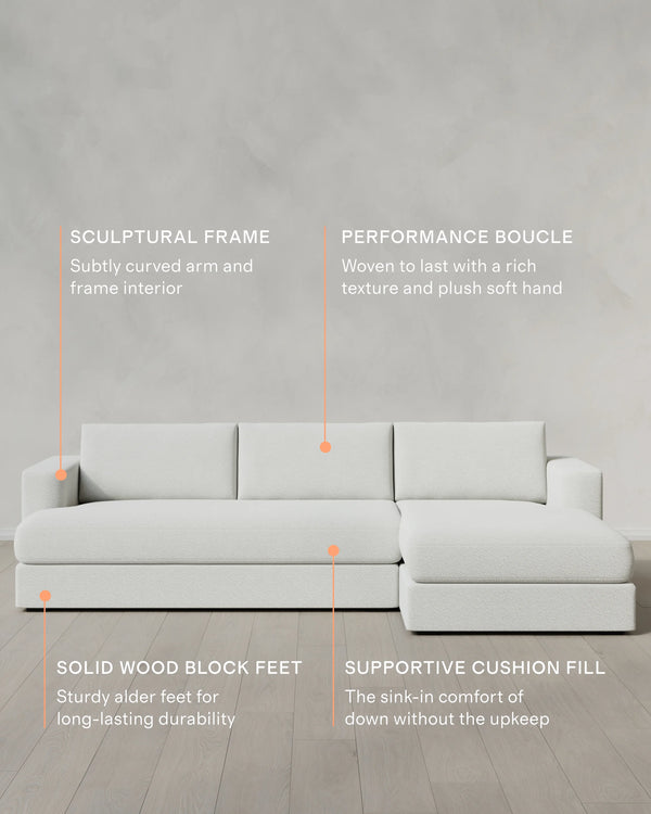 Sierra Curved Arm Chaise Sectional in Performance Boucle - Right Arm / Linen