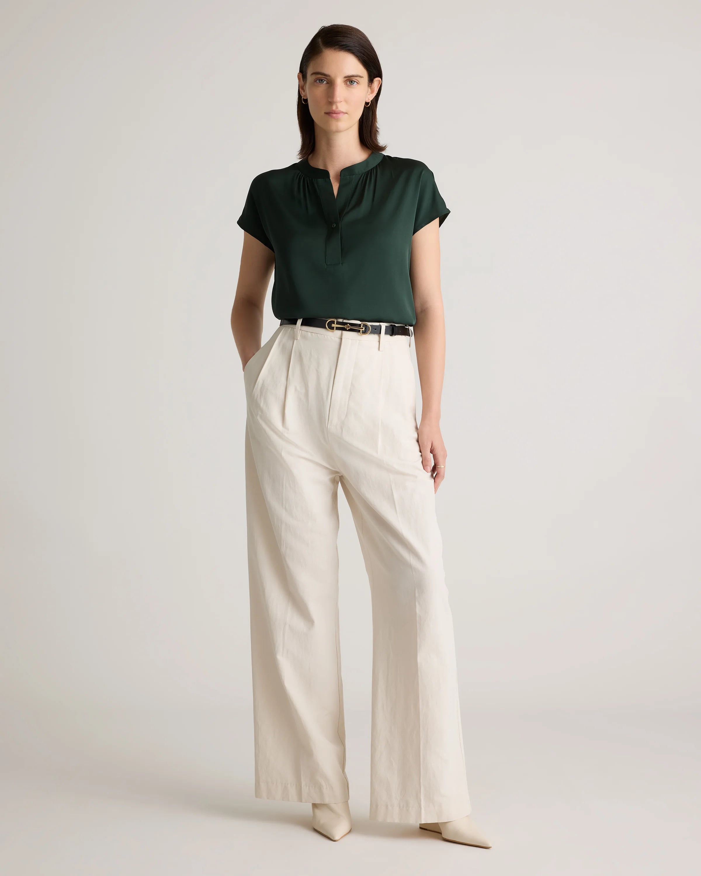 Washable Stretch Silk Dolman Sleeve Blouse - XS / Forest Green Secondary image