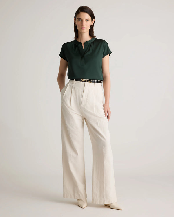 Washable Stretch Silk Dolman Sleeve Blouse - XS / Forest Green