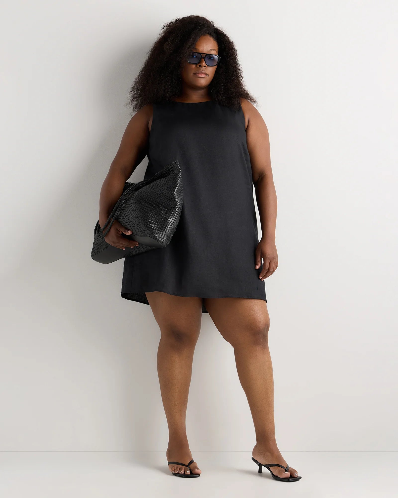 100% European Linen Tank Mini Dress - 1X / Black Secondary image