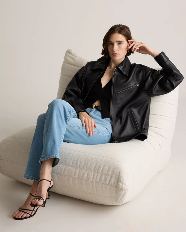 100% Leather Oversized Bomber Jacket - XS / Rich Brown