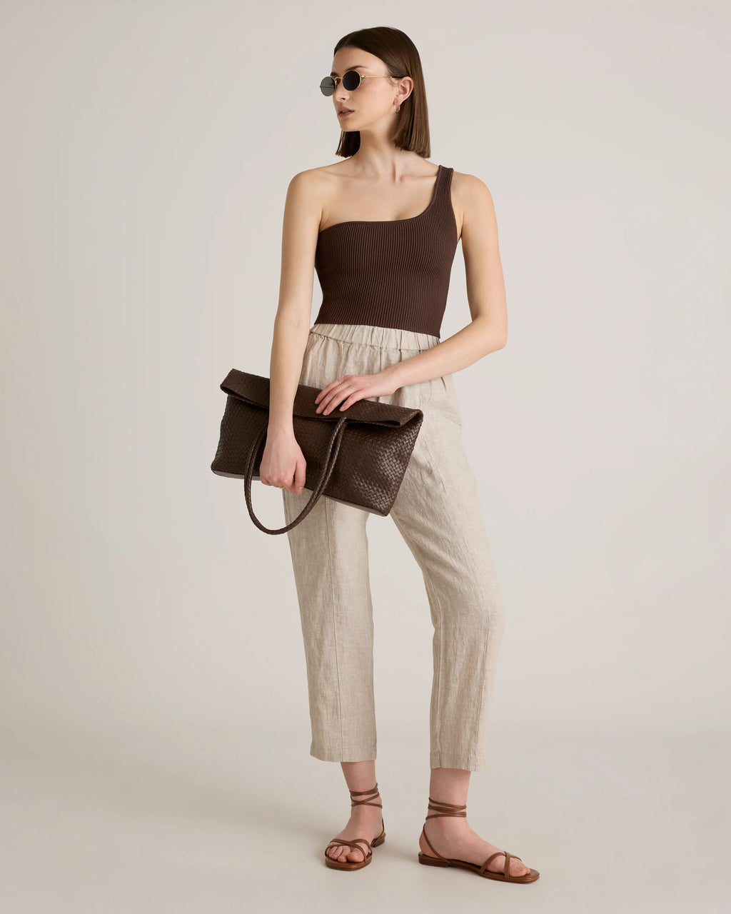 100% European Linen Tapered Ankle Pants - XS / Blue Pinstripe
