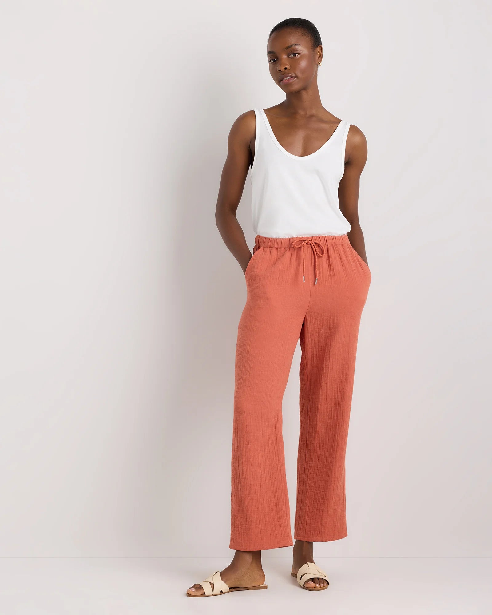 100% Organic Cotton Gauze Straight Leg Pants - XS / Spiced Orange Secondary image