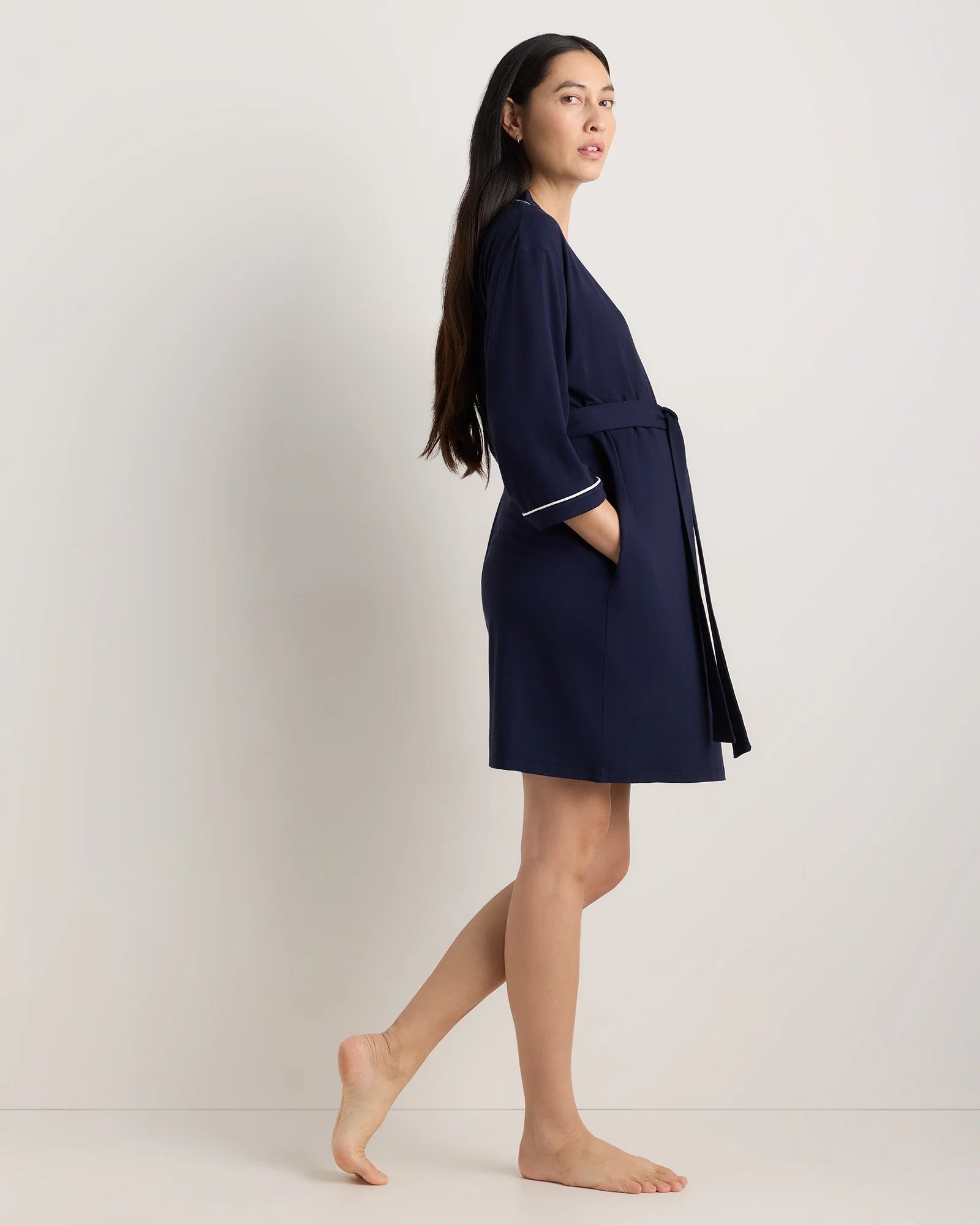 Bamboo Jersey Maternity Robe - XS / Deep Navy Secondary image