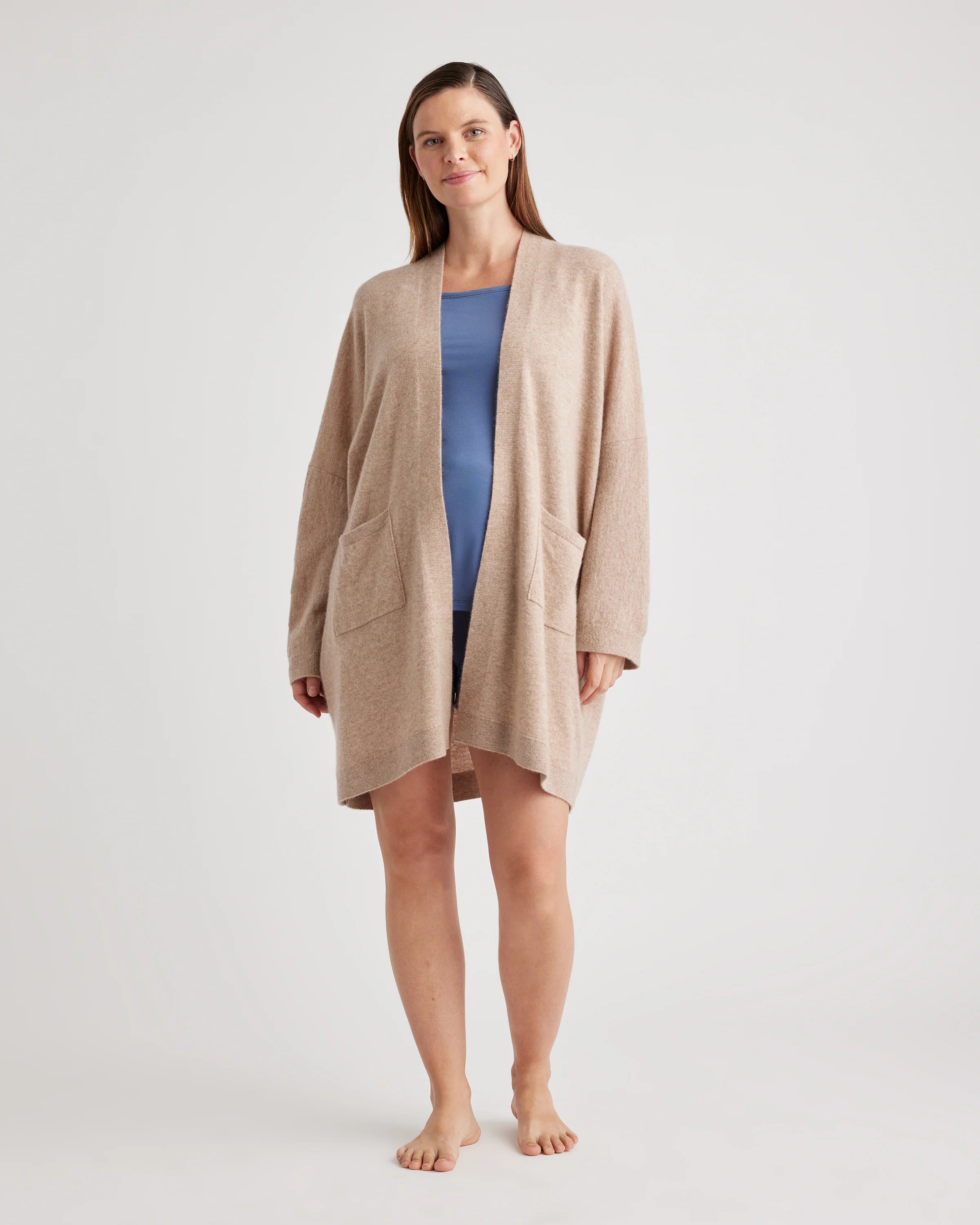 Mongolian Cashmere Maternity & Nursing Cocoon Cardigan - XS / Oatmeal Secondary image