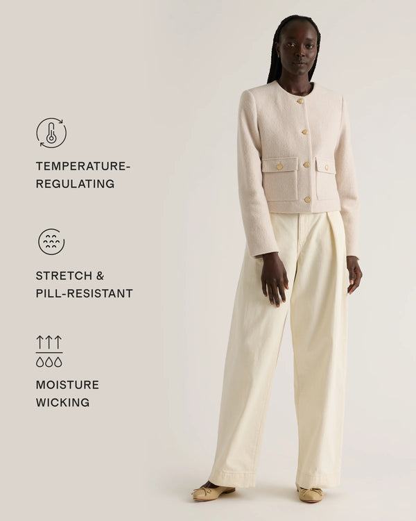 100% Merino Wool Collarless Cropped Jacket - XS / Heather Bone