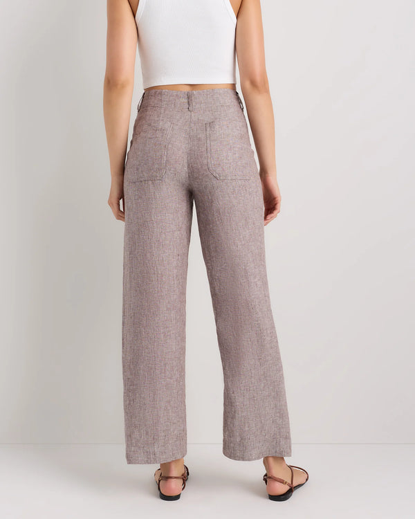 100% European Linen Patch Pocket Wide Leg Pants - 0 / Taupe Brown Chambray