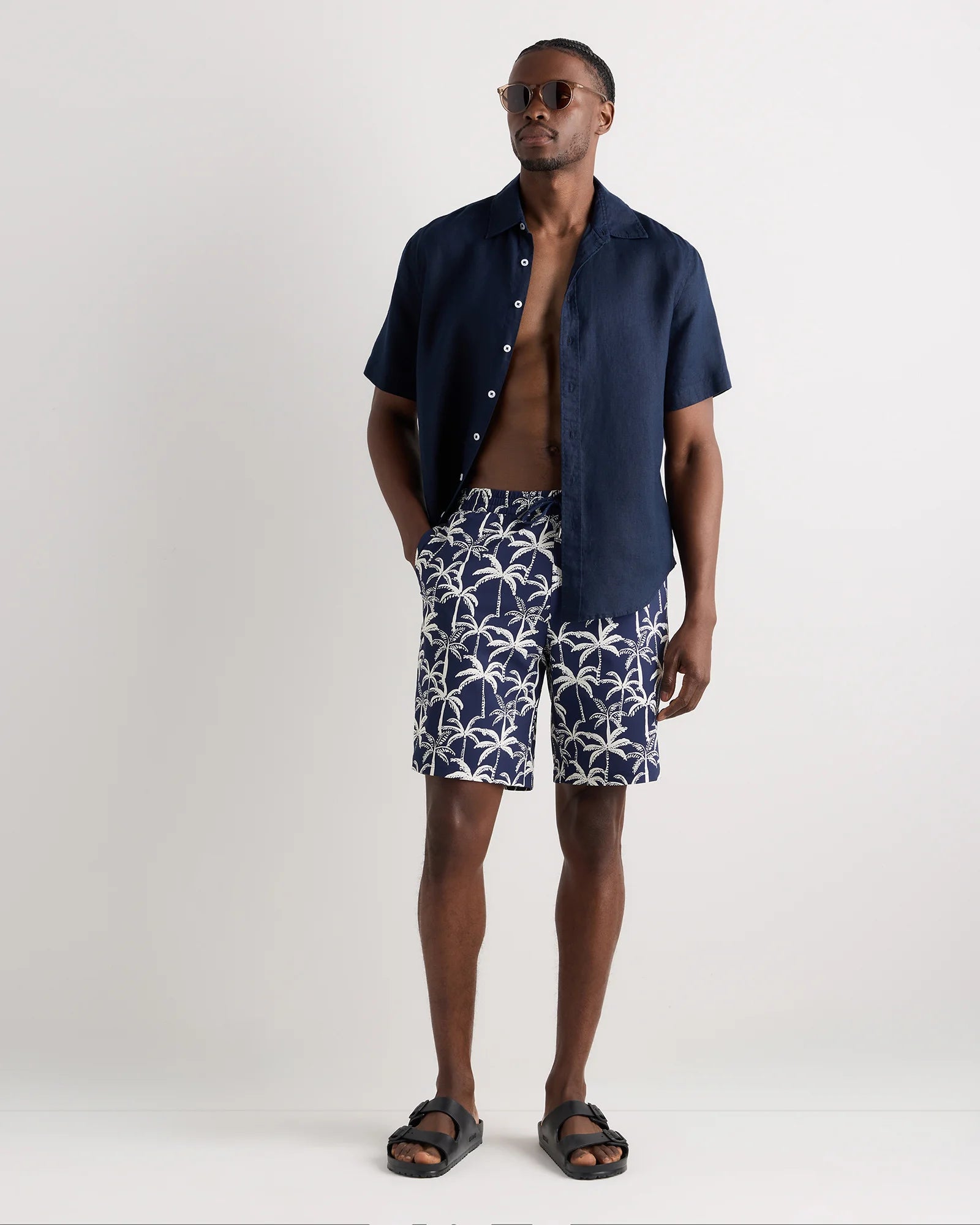 Italian Swim Trunks - 9" - S / Navy Palms Secondary image