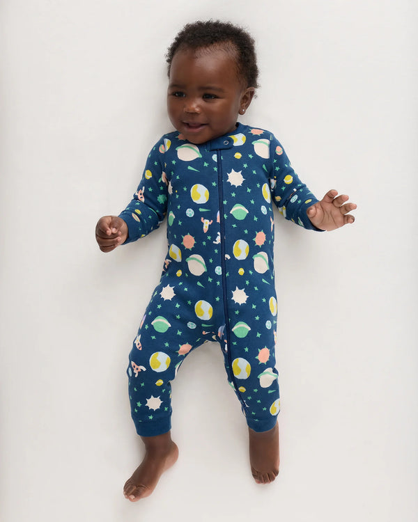 100% Organic Cotton One Piece Pajama - 0-3M / Navy Stripe