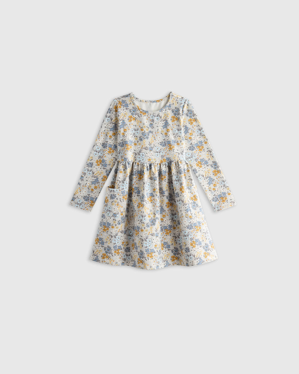 Organic Cotton Long Sleeve Fit and Flare Pocket Dress - 12-18M / Purple Poppy Garden