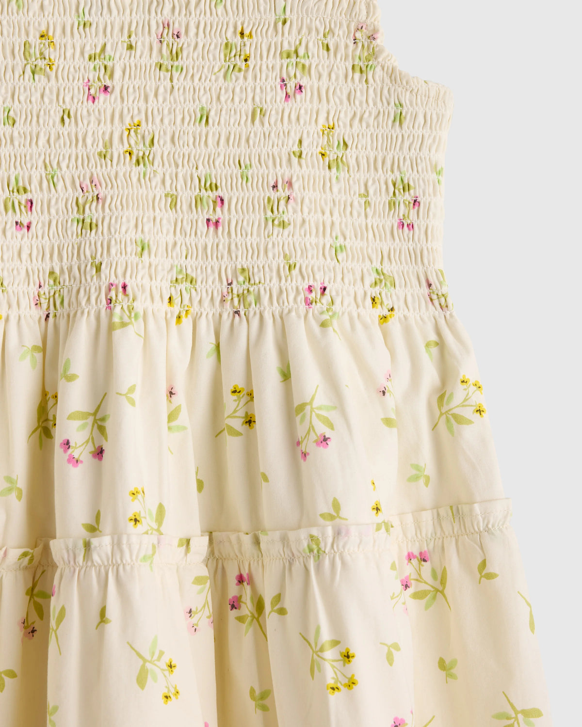 100% Organic Cotton Poplin Smocked Dress - 6 / Apricot Ditsy Floral