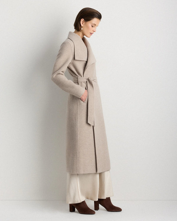 Double-Faced Merino Wool Draped Collar Wrap Coat - XS / Oat