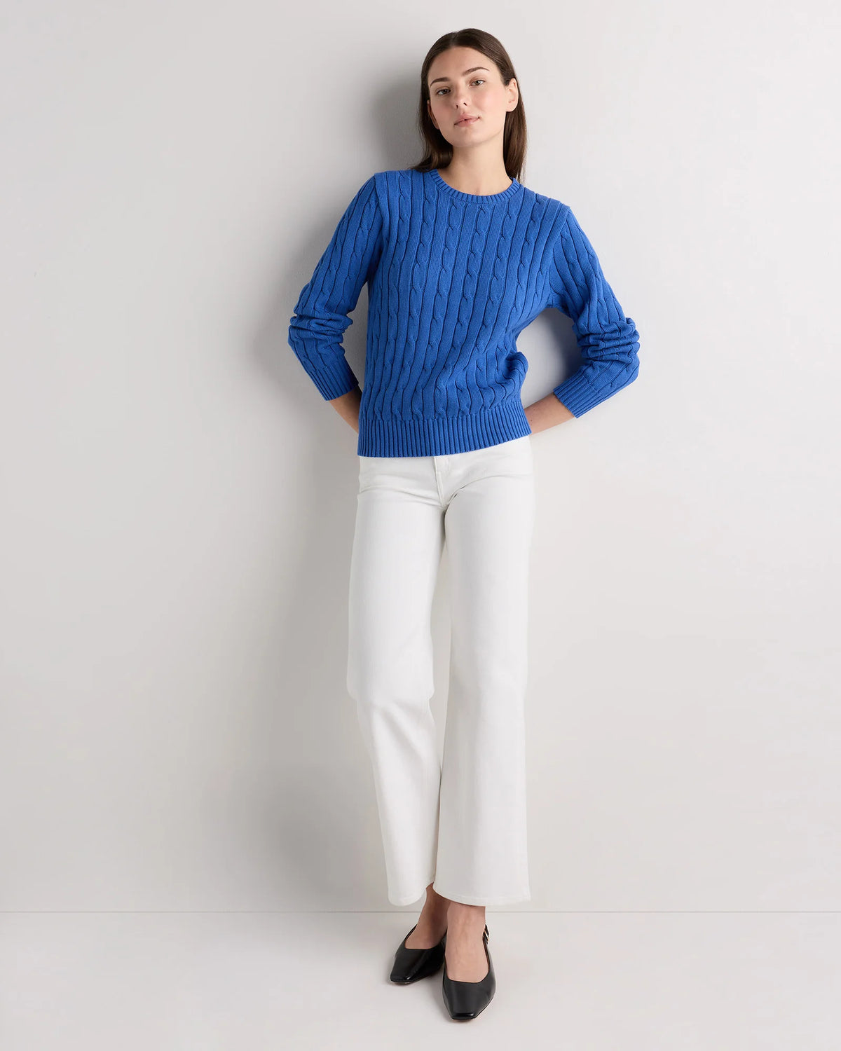 100% Organic Cotton Cable Crewneck Sweater - XS / Sapphire Blue Main image